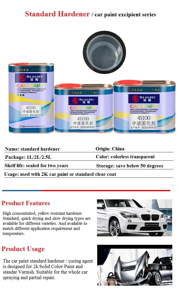 Automobile Refinish Paint Liquid Hardener Clear Coat 2k