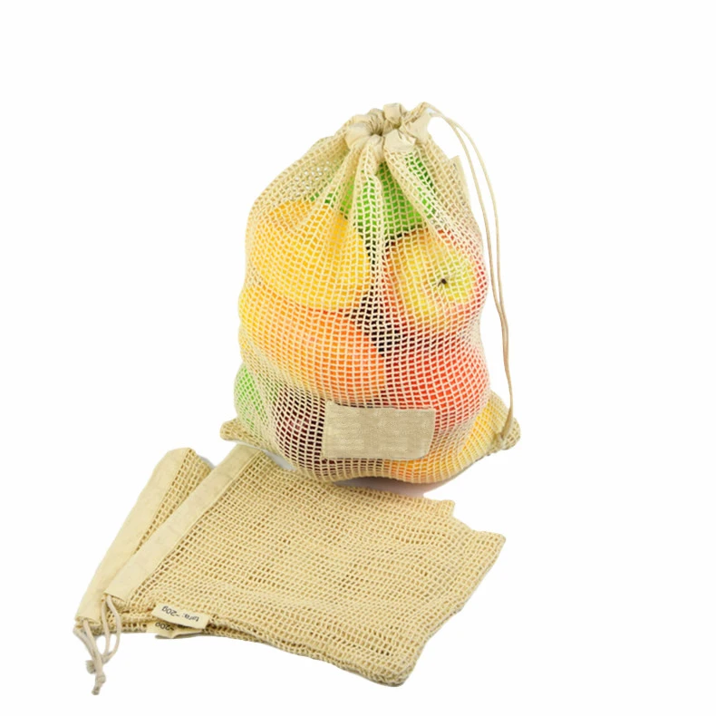 

organic shopping cotton reusable produce vegetable mesh bags, Customized color