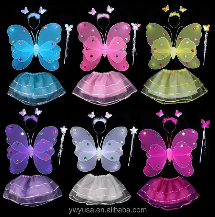 Бесплатная доставка Горячая Распродажа 2016 Дети Хэллоуин танцевальные костюмы 4 комплекта крылья бабочки светодио дный для детей
