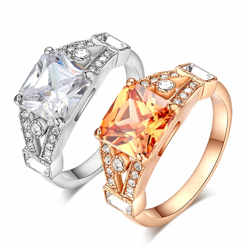 

Top Quality Square Rose Gold Color Fashion Ring Austrian Crystals Full Sizes Wholesale R460 R356