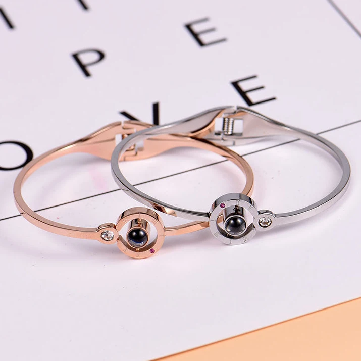 Spring Open 100 Langusges I Love You Projection Bracelet Stainless Steel Bracelet