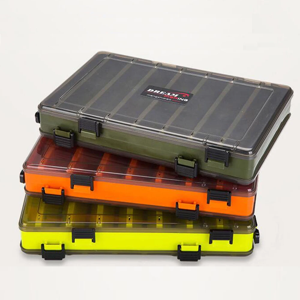 

Multi-function double deck plastic fishing tackle tool box case, Yellow/orange/green