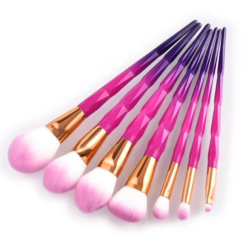 

High Quality Colorful 7pcs Cosmetic Brush Diamond Makeup Brushes Set For Foundation Makeup, Purple