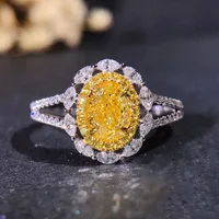 

New Design 925 Sterling Silver Jewelry Oval Cut Yellow Cubic Zirconia Diamond Rhodium Engagement Halo Diamond Ring for Women