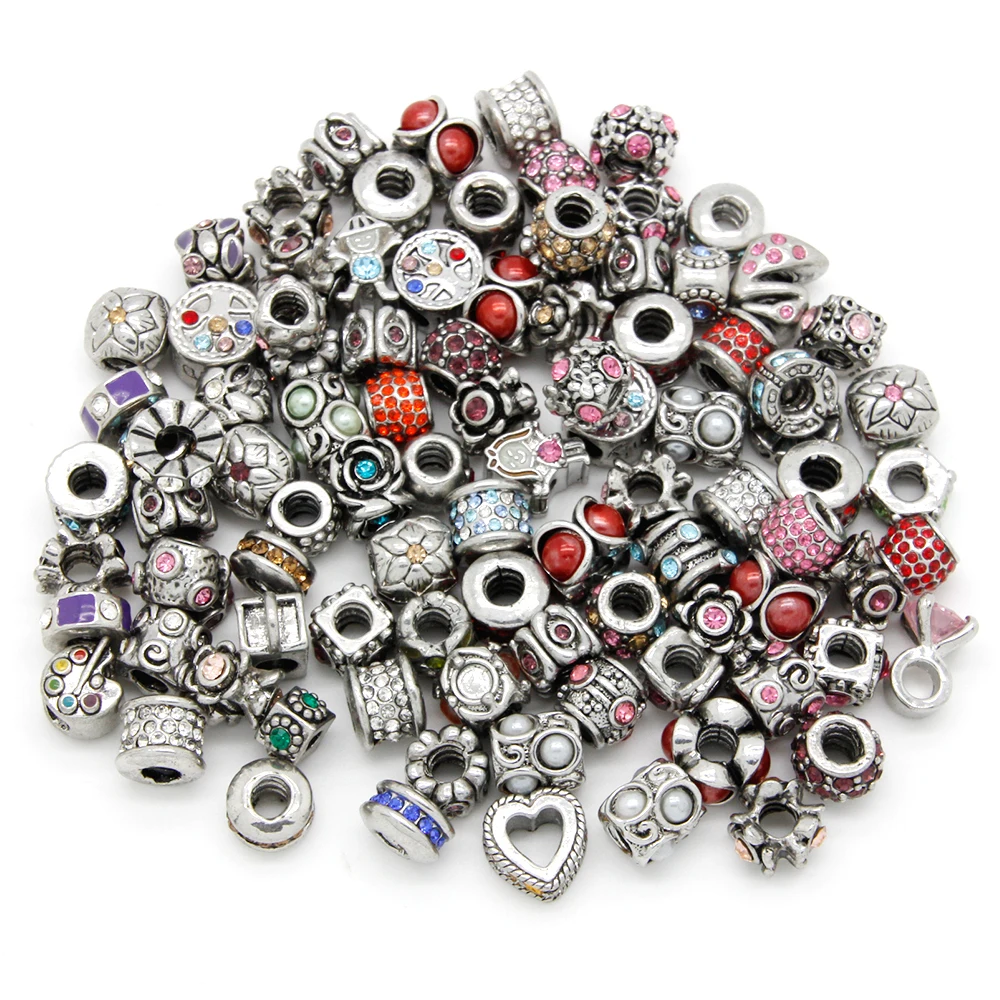 

Wholesale Mix Styles Zinc Alloy Crystal Screw Thread Beads DPC0024, Silver