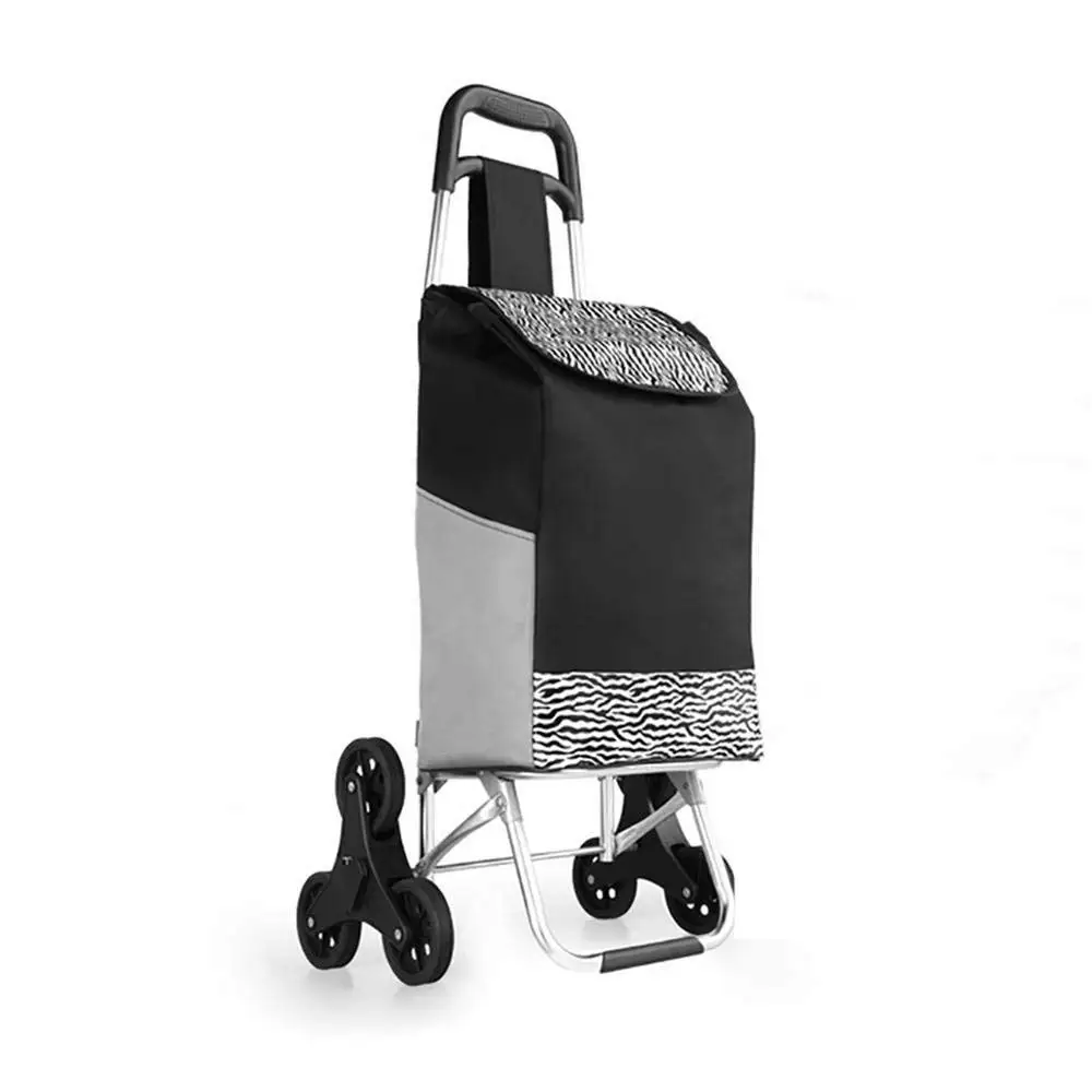 HCC& Foldable Shopping Cart with 6 Wheel Multifunction Stainless Steel Luggage Cart for Supermarket Shopping , Black