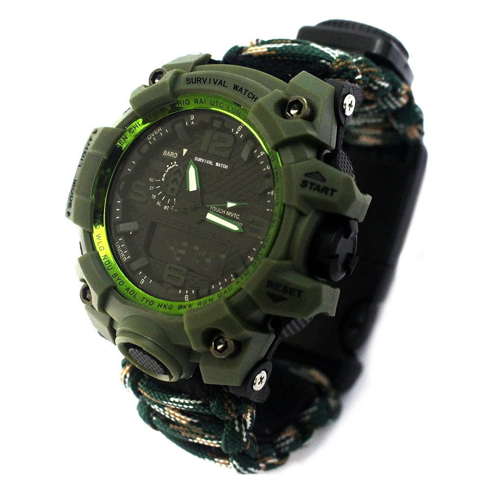 

Men MilitarybWatches with Army colour sports Digital Watches with survival tool items clasp, Moutaining camo watch