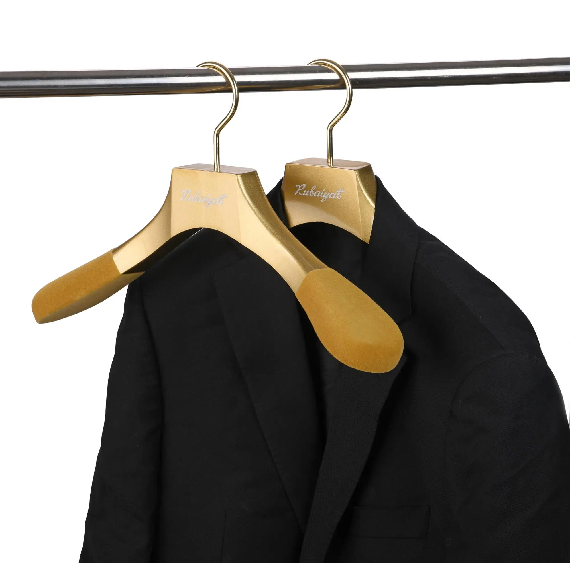 Luxury Elegant Golden No Slip Velvet Extra Wide Shoulder Wooden Coat