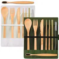 

reusable bamboo cutlery set Portable reusable bamboo kitchen utensils Travel Eco-friendly Fork Spoon Straw