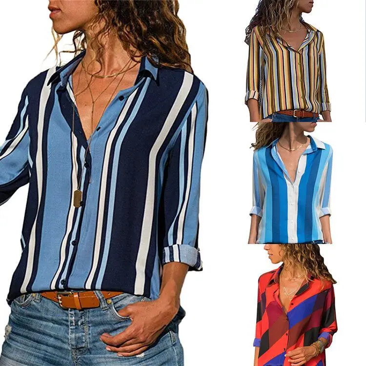 Latest Fashion Design Stripe Patchwork Cold Shoulder Irregular Ladies Blouses Tops