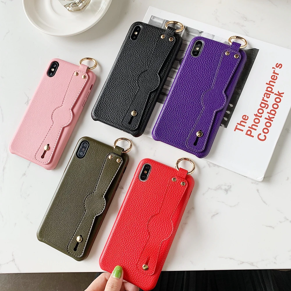 

Business Luxury Real Leather Case for iPhone Xr 11 Xi 7 8 Custom Brand for 6 Plus X Xs Max Mobile Phone Shell with Wrist Strap
