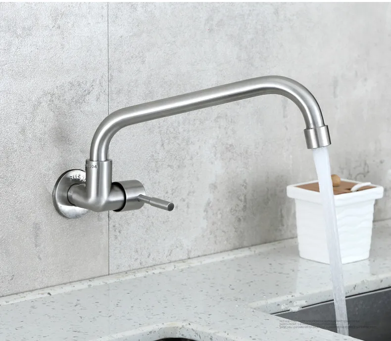 304 Stainless Steel Wall Mounted One Hole Pot Filler Cold Only in Brushed Nickel