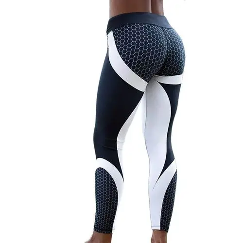 

Mesh Pattern Print Leggings fitness Leggings For Women Sport Workout Leggins Elastic Slim Black White Pants