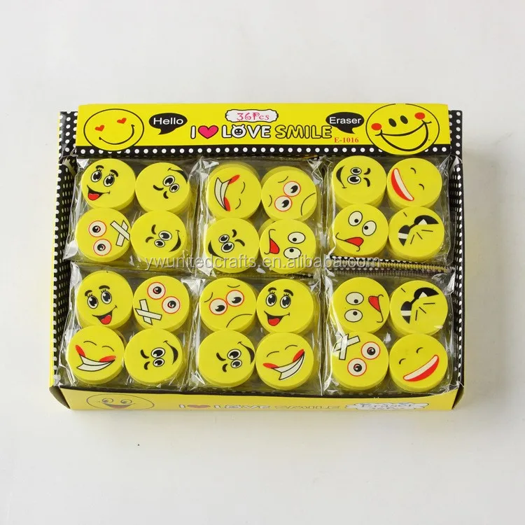 18 Pack Emoji Emoticon Erasers – 1 Inch Smiley Erasers – Great Party Favors, School & Camp