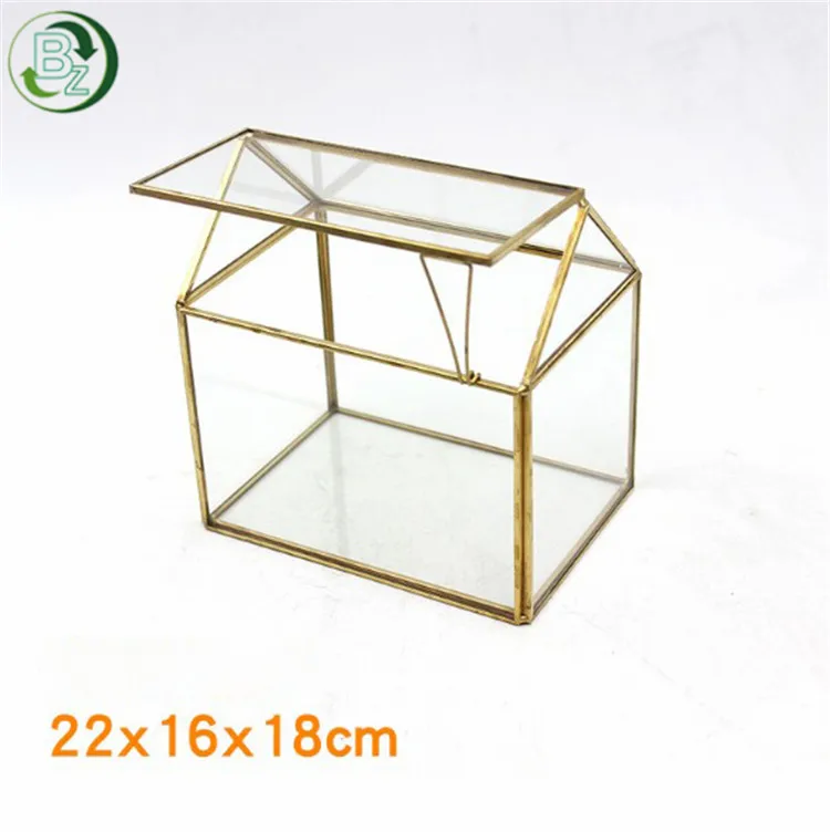 Gold/ Black House Shaped Glass Box Flower Pots Planters Succulents Geometric Terrarium Glass