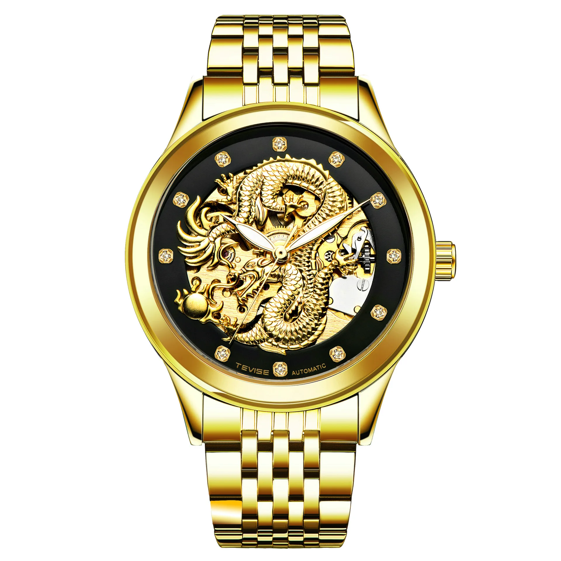 

TEVISE Gold Dragon Automatic Steel Men Watch Waterproof Mechanical Men's Wristwatches Luminous Clock relogio masculino 9006, 6 colors