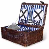 4 Person Wicker Picnic Basket: Deluxe Woven Willow Vintage Hamper Set - Porcelain Plates, Stainless Steel Silverware