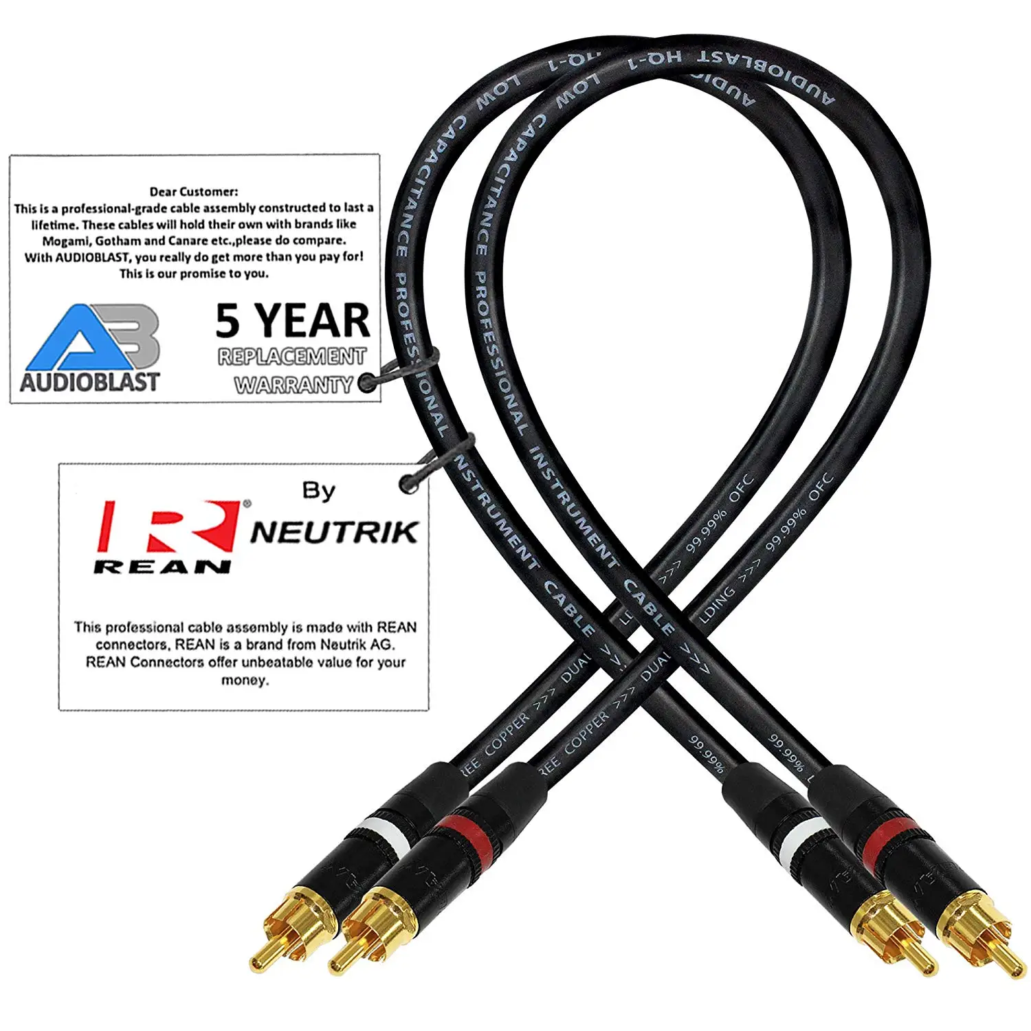 100 Audioblast HQ1 2 Cables, Each 8 Foot Long 8 Foot RCA Cable Pair