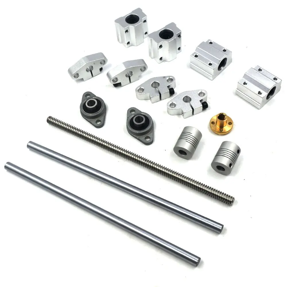 Horizontal Silver Dual Rail Guide Support 200mm Length Optical Axis /& 250mm 2mm T8 Lead Screw Set