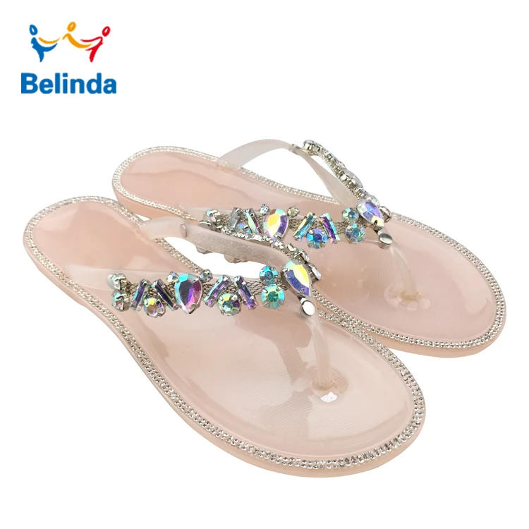 

Summer Women Jelly Shoes Beach Wedding Rhinestone Chain Flip Flop Slipper