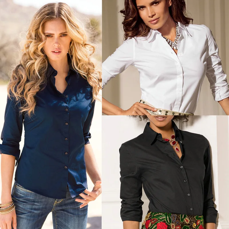 

2018 European And American Fashion Five Colors Slim Lapel Long Sleeve Five Colors Custom Woman Shirt, White;black;pink;rose red;blue