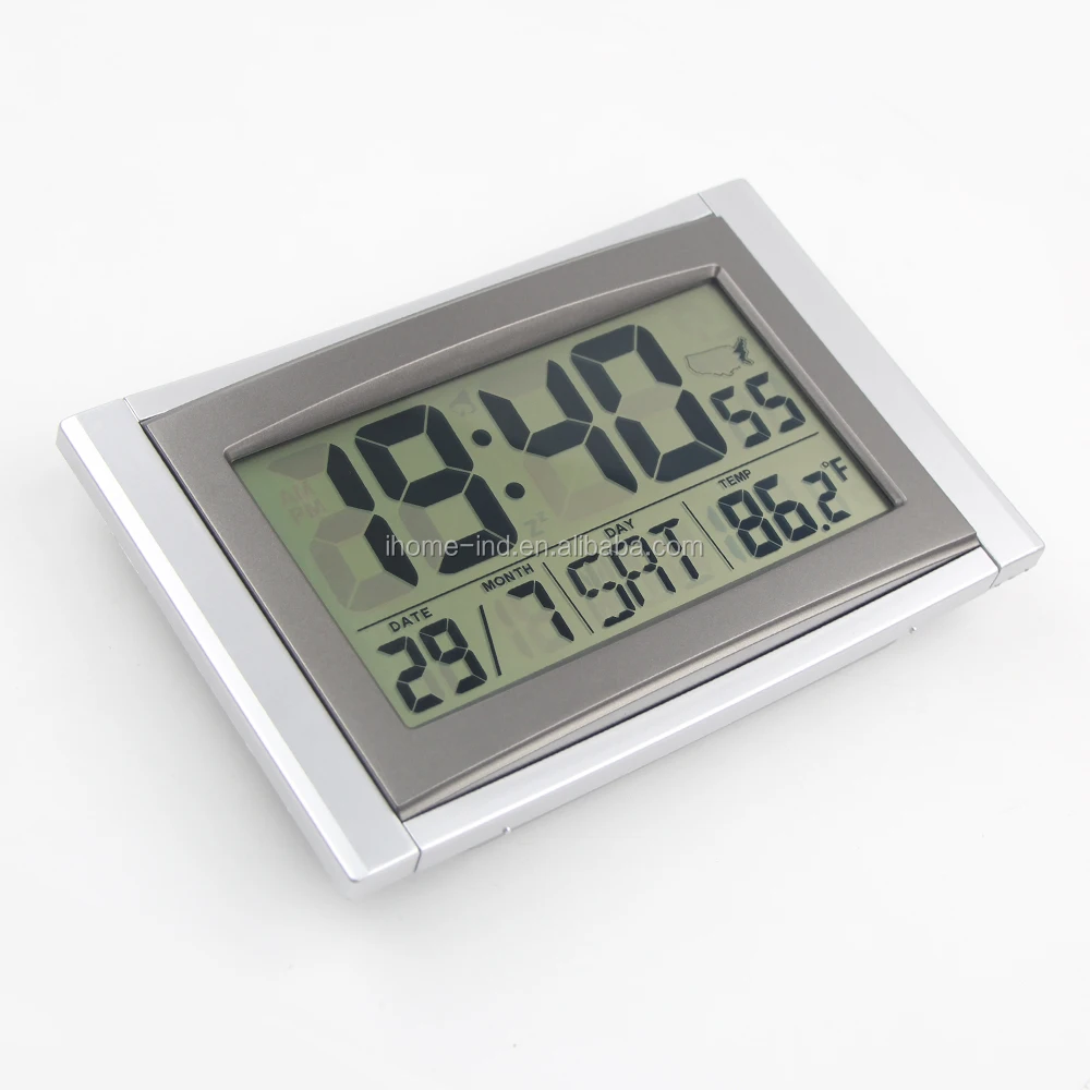 

big LCD display digital Radio Controlled clock Table Desk Clock, Silver + gray