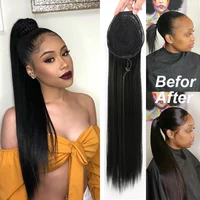 

Dream.Ice's Hair Afro Ponytail Hair Bun With Cap Kinky Straight Ponytail Wig Long Women Ponytail 20inch YAKI Synthetic Hair