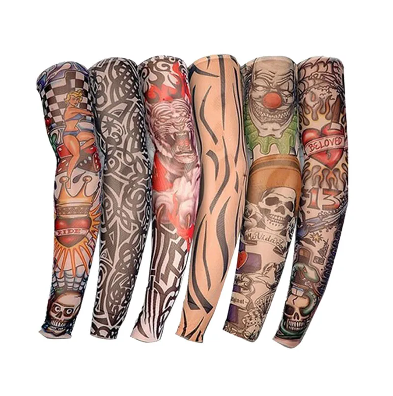 

Outdoor cycling seamless tattoo arm sleeves sports running UV-protection Elastic Oversleeve custom logo printing