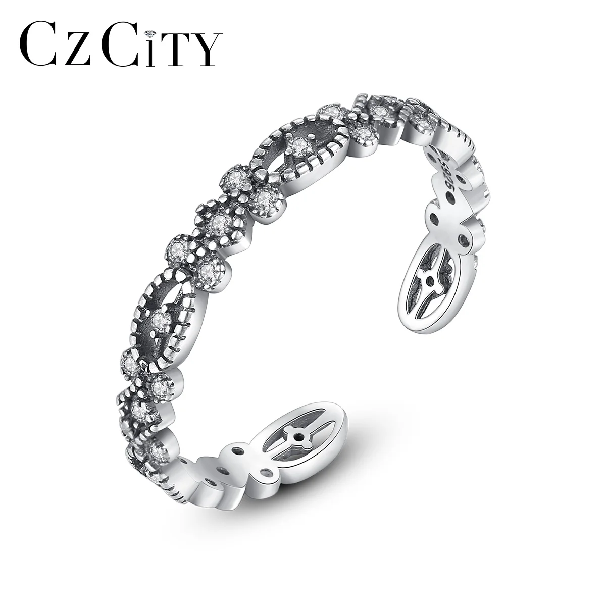 

CZCITY New Design Vintage Tai Silver Rings Mini CZ Pave Antique Engagement Rings For Women Wedding High Quality Gift