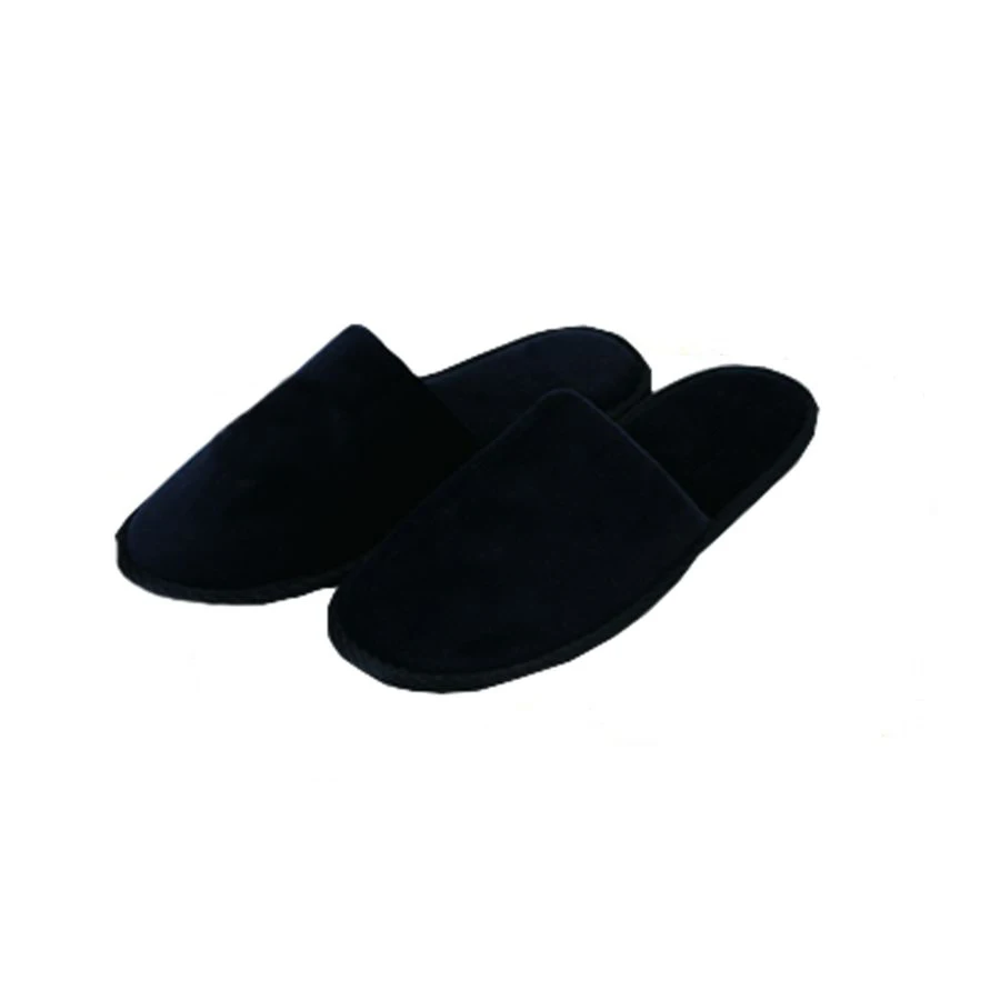 

Top quality customized sandals embroidery hotel black disposable washable velvet pile slippers
