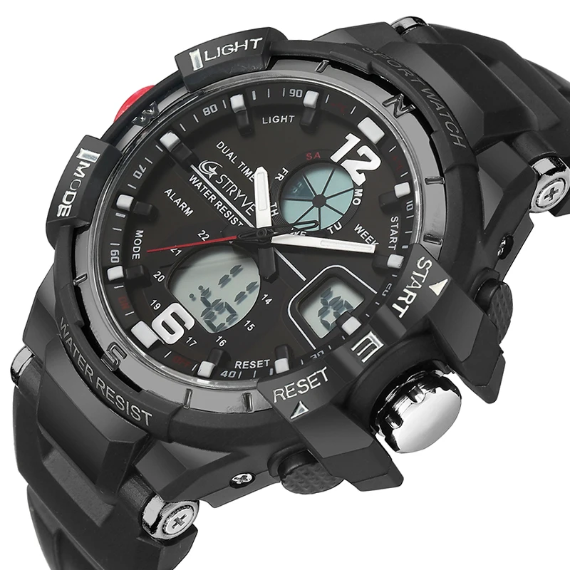 

Stryve 8012 Luxury Brand Sports Men Watch Waterproof Quartz Led Electronic Men's Military Watch Digital Clock erkek kol saati