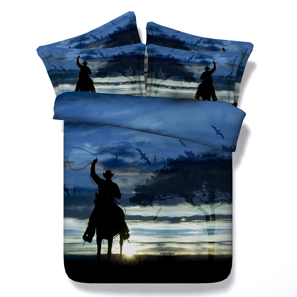 Cowboy Riding the Range 3d digital print bed set