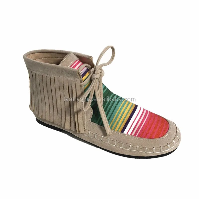 

Lace Up Serape Boots Wholesale Personalized Women Serape Moccasins Boots, Black, brown, cream