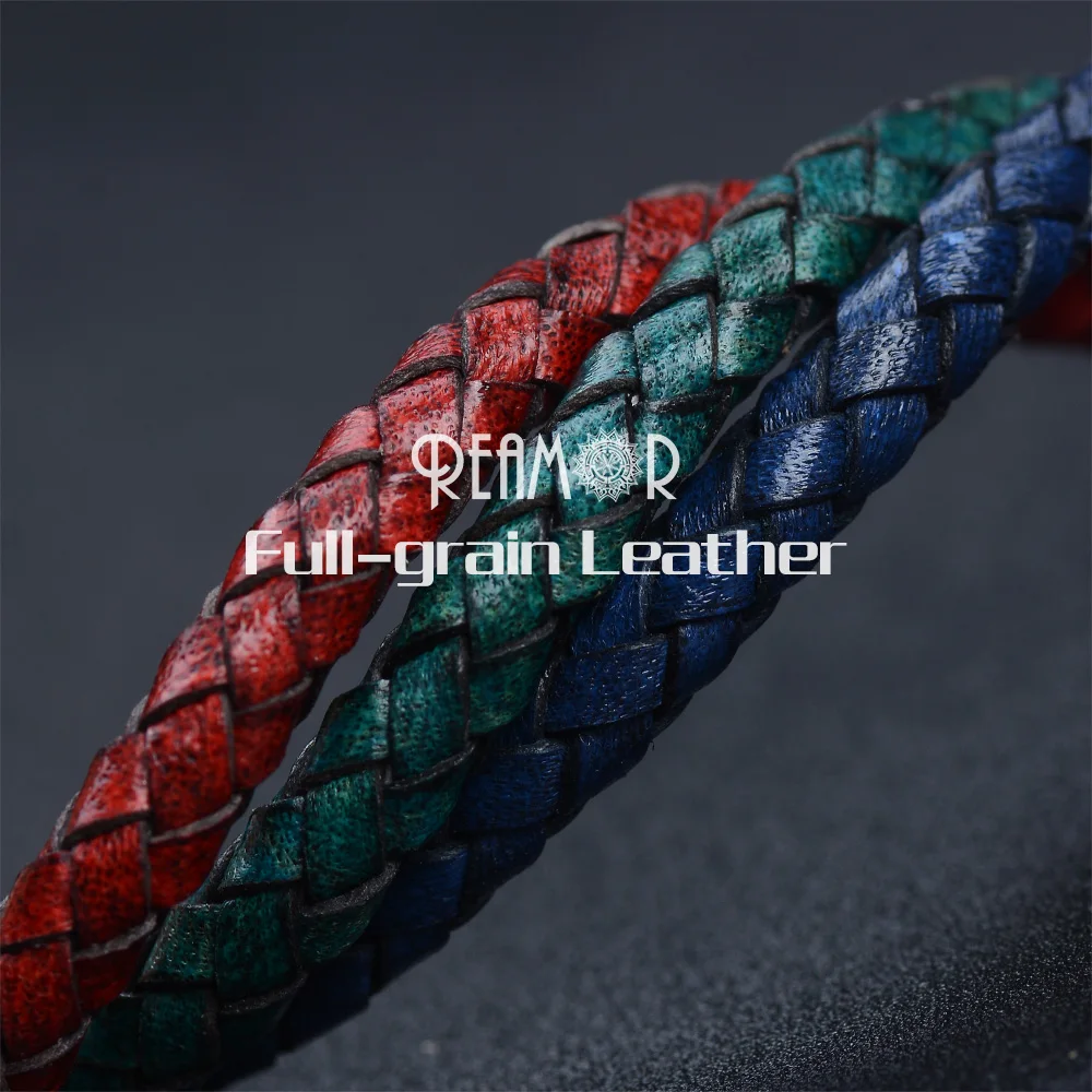

REAMOR Retro Red Dark Green Navy Blue Genuine Leather Cord For DIY Bracelet Jewelry Making Findings 5mm Round Leather Rope 1M