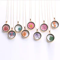 

2019 New Real Dry Flower Pendant Gold Plated Chain Necklace Jewelry for women