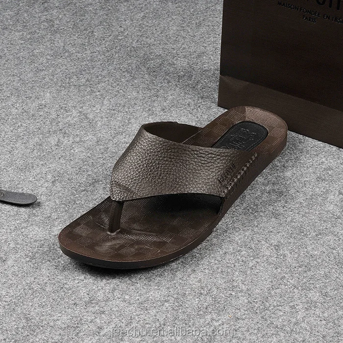 

Summer outdoor imitation leather slippers male sandals wholesale, Black,khaki, brown