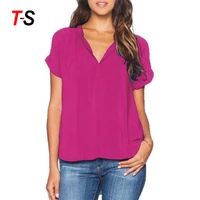 

European style large size female top short sleeve solid color women blouse