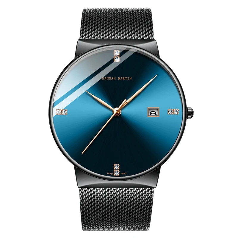 

Hannah Martin Luxury Brand Watch Business Quartz Calendar Clock Steel Diamond Simple Minimalist Men Wristwatches reloj de hombre