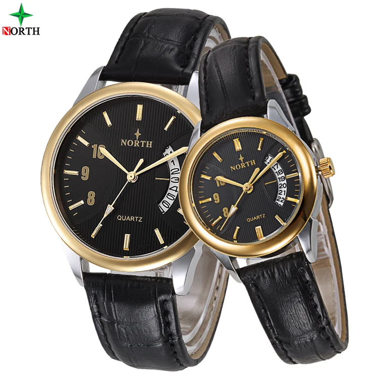 

NORTH 6019 2 Lovers Fashion Wristwatch Casual Genuine Leather 30M Waterproof Couple Quartz Business Watches