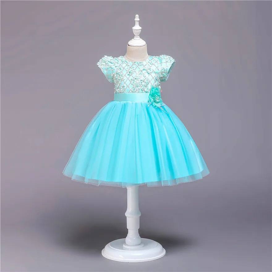 

American Sizes New Fashion Cotton Lining Dress For Baby Girls Beautiful Flower Embroidered Princess Dresses, Yellow/skyblue/orange