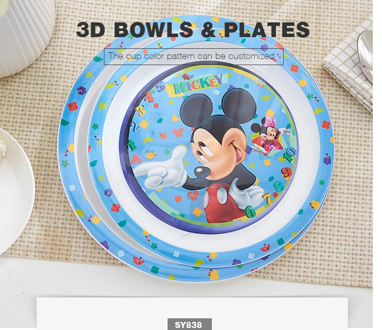 Hot Sale Sy838 Hard Round Shape Unbreakable Plastic Pp Cartoon Character Dinner Food Plates For