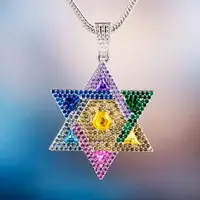 

KRKC&CO White Gold Star of David Diamond 5A CZ Multicolored Iced Out Pendant