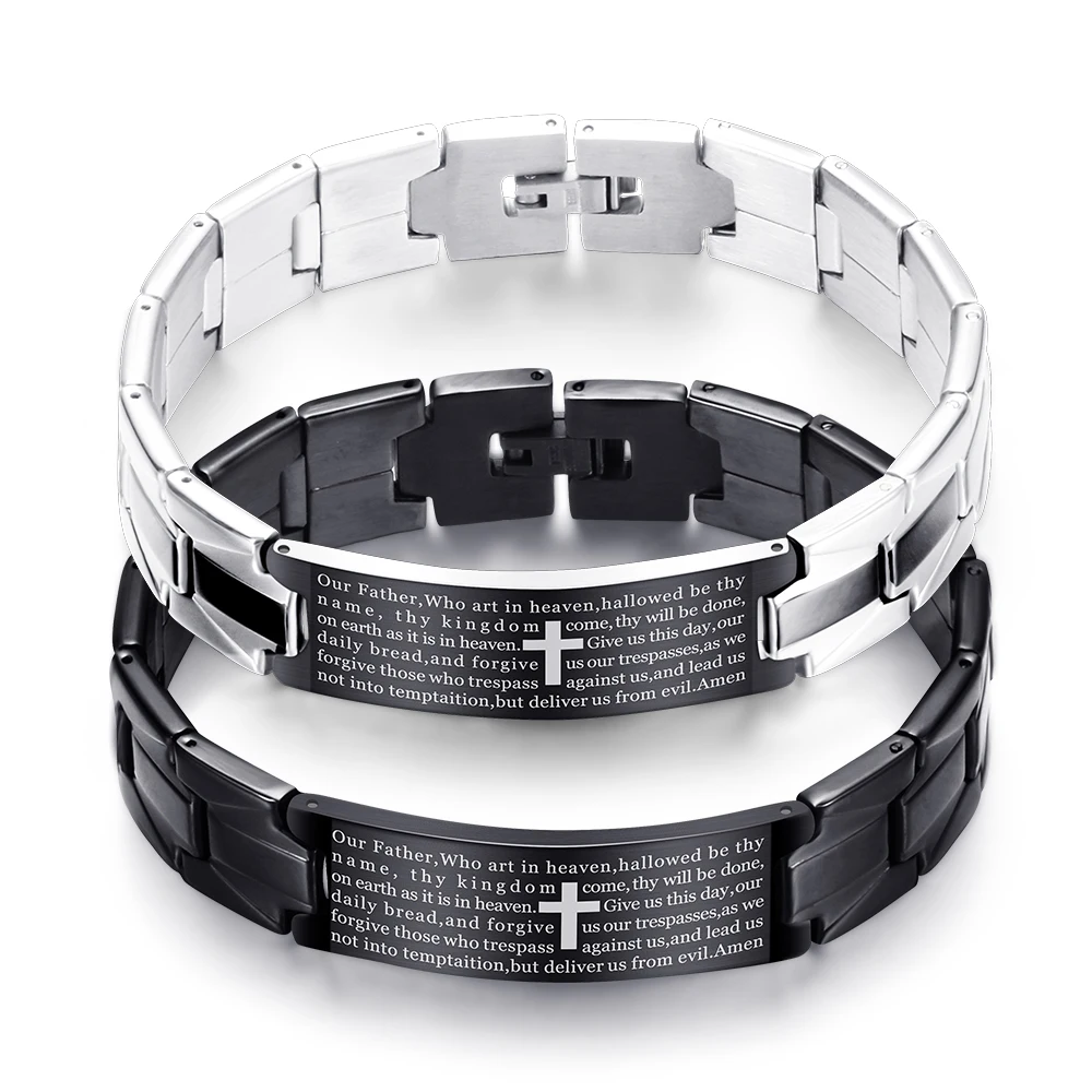 

European Fashion Stainless Steel Scripture Cross Bracelet Bangle Design For Lovers