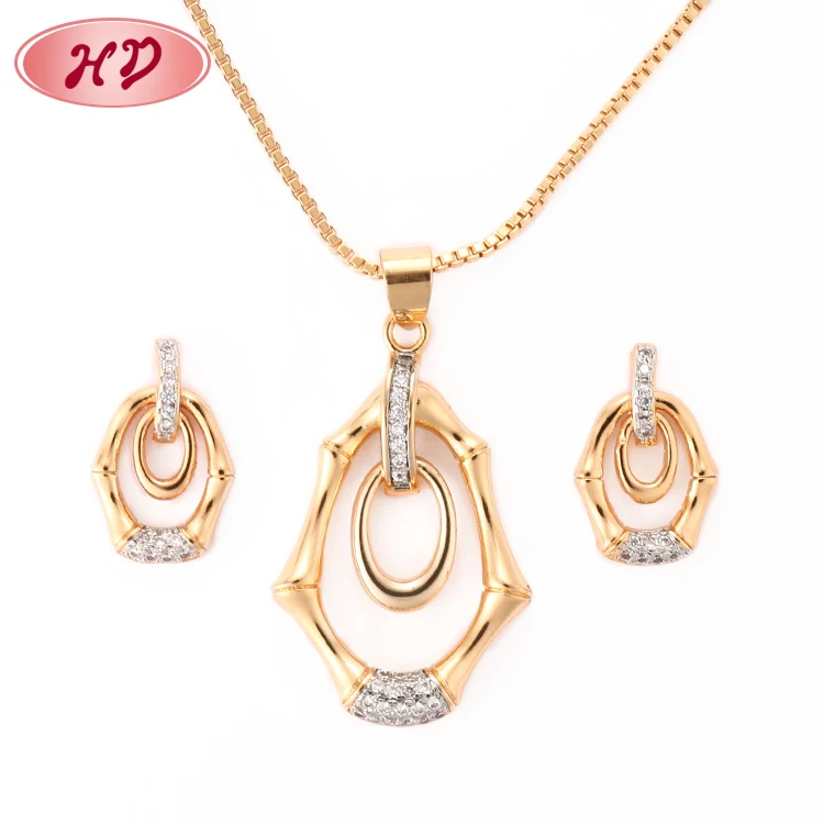 Cubic Zirconia Earring Necklace Pendant 18K Gold Dubai Jewelry Set
