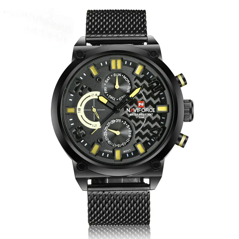 

Naviforce 9068 Men Quartz watch Luxury Branded Stainless Steel Sport Watch Relogio Masculino, As picture