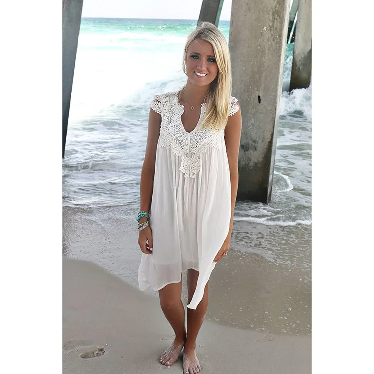 

2019 White elegant sexy beach cover up blouse lace swimsuit woman beach wear