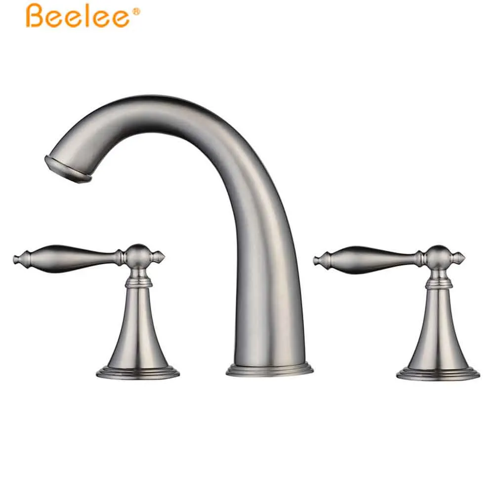 Beelee Brushed Nickel Ss Bathroom Deck Mount Bathtub Faucet With
