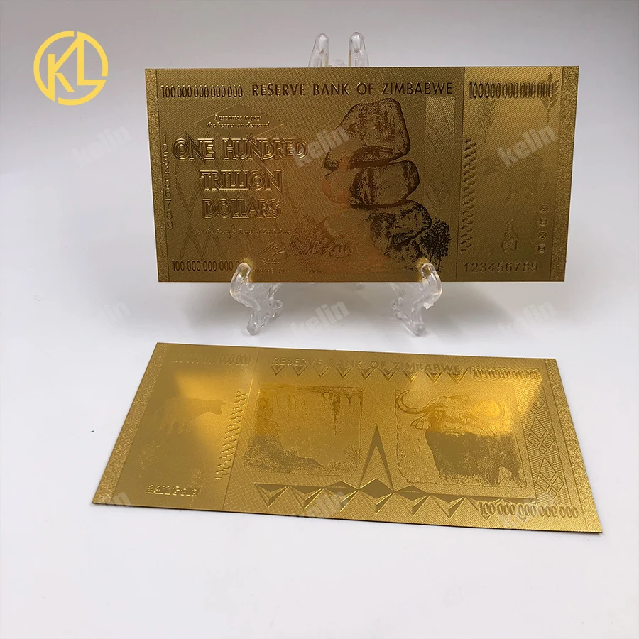 

1000pcs/lot Zimbabwe One Hundred Trillion Dollars Gold Banknote With GOLD 999999 by Fedex IE Free shipping