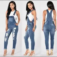 

F20918A new designRipped stylish one-piece suspenders stretch denim leggings for ladies jeans jump suit for ladies