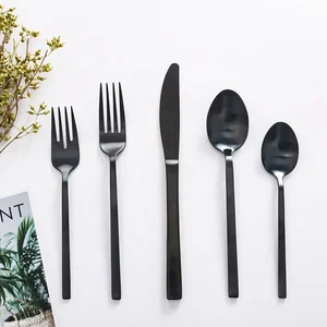 Image of Stainless Steel Titanium Plating Gunmetal Matte Cutlery Satin Black Colored Flatware set